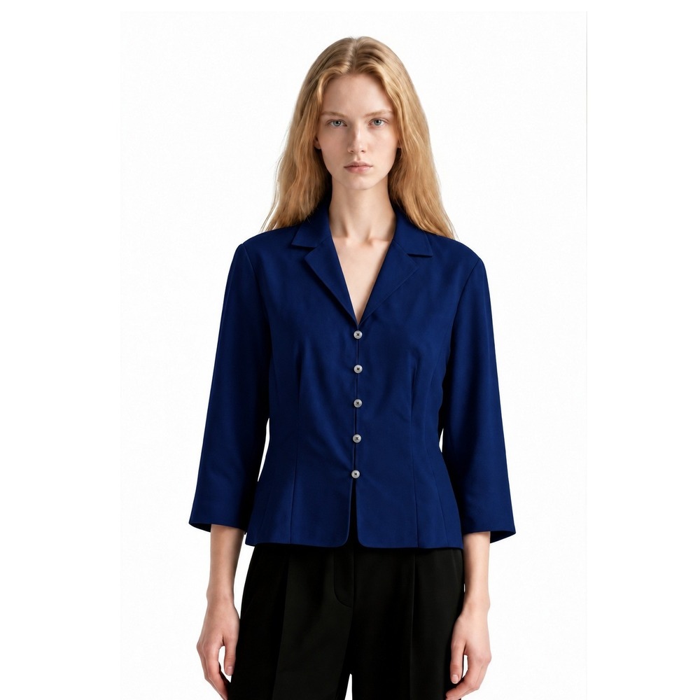 Talbots 100% Silk Blazer Women's Size 12 Blue 3/4 Sleeve Jacket Blouse Button
